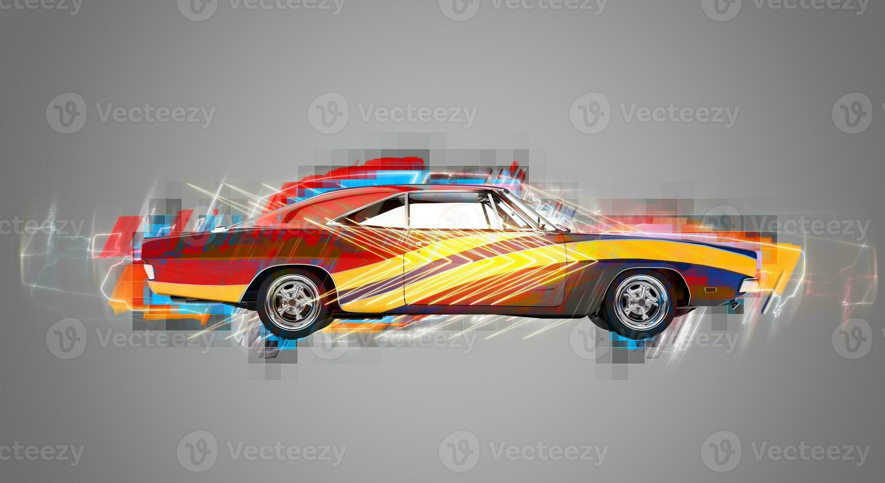 Colorful vintage muscle car - Abstract 3D Illustration photo