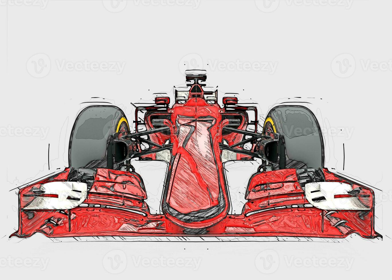 Red formula one car - color sketch - on white background photo