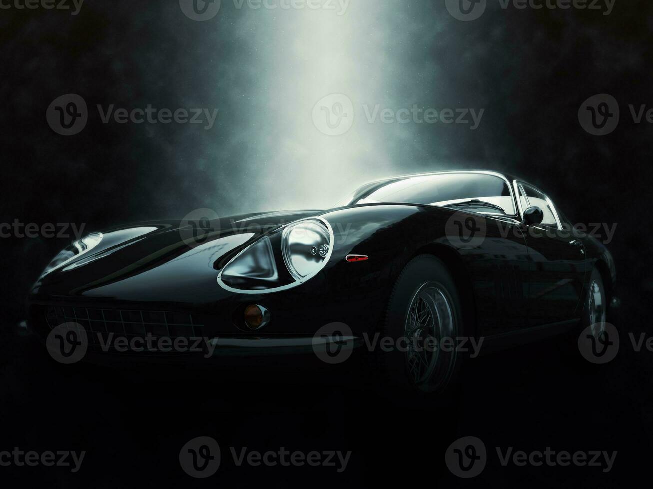 Black classic sports car - epic lighting effect - 3D Illustration photo