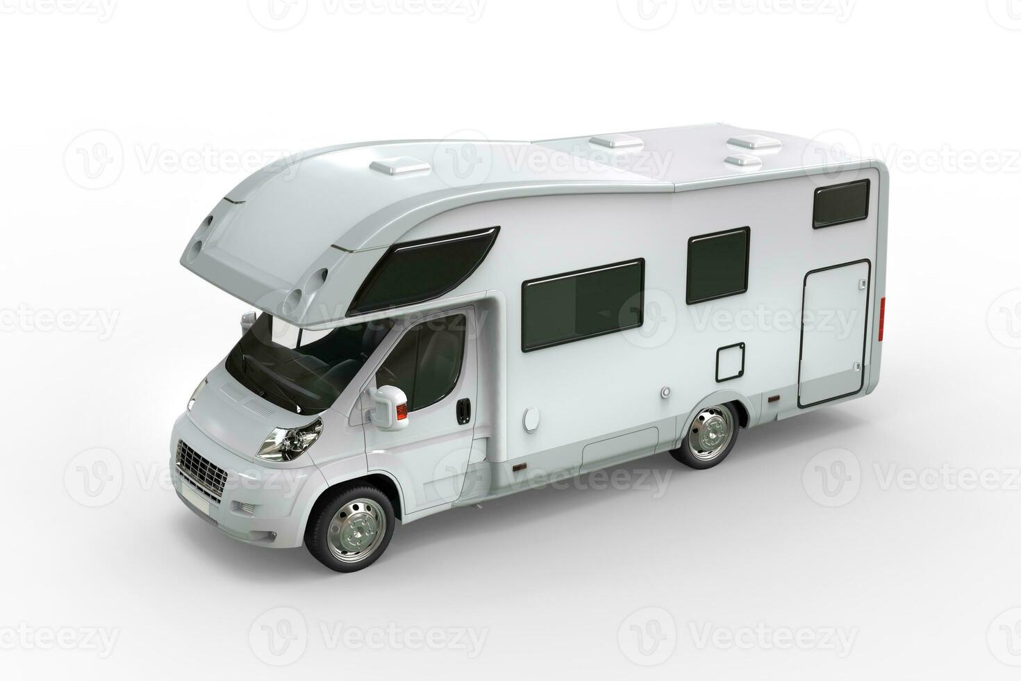 White camper van - top perspective shot - isolated on white background photo