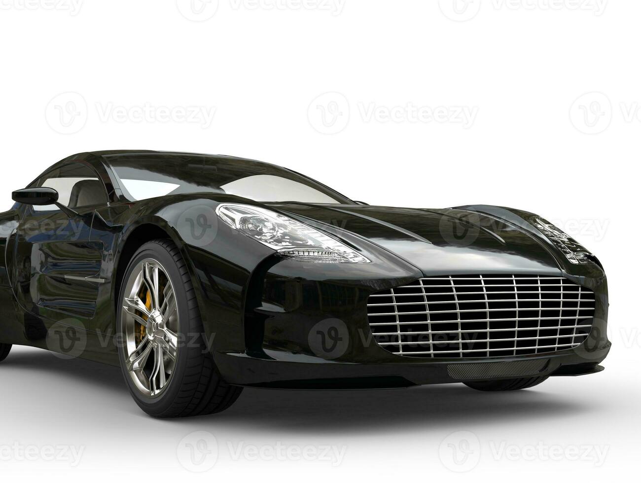 Black sports car - front closeup shot - isolated on white background photo