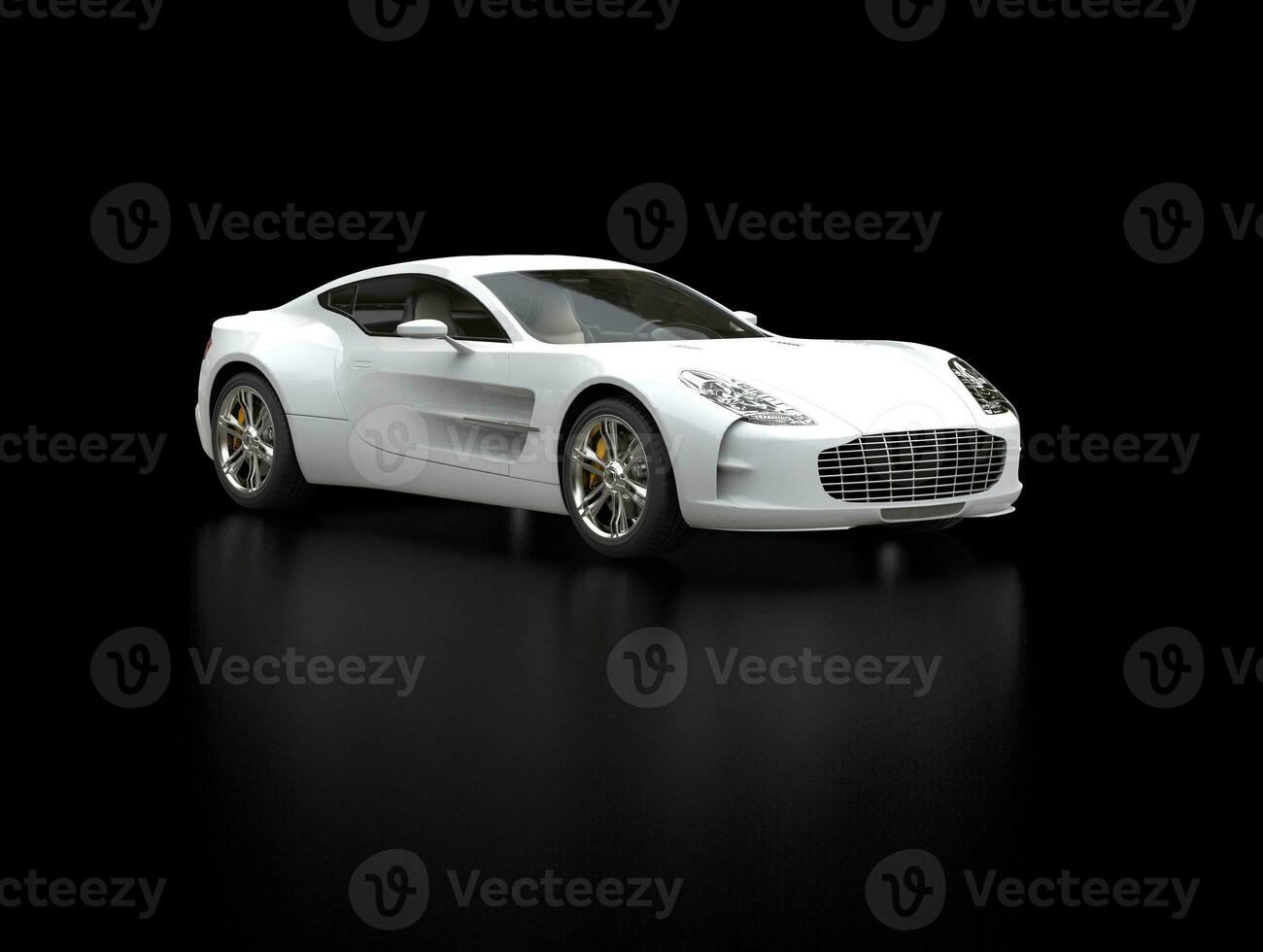 White sports car - beauty studio shot - ground reflection - isolated on black background photo