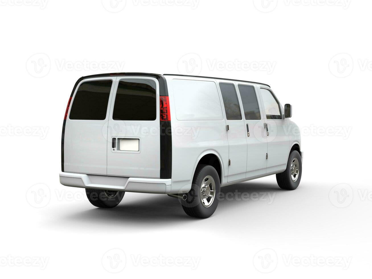 White van - back view - studio lighting shot - isolated on white background - 3D illustration photo
