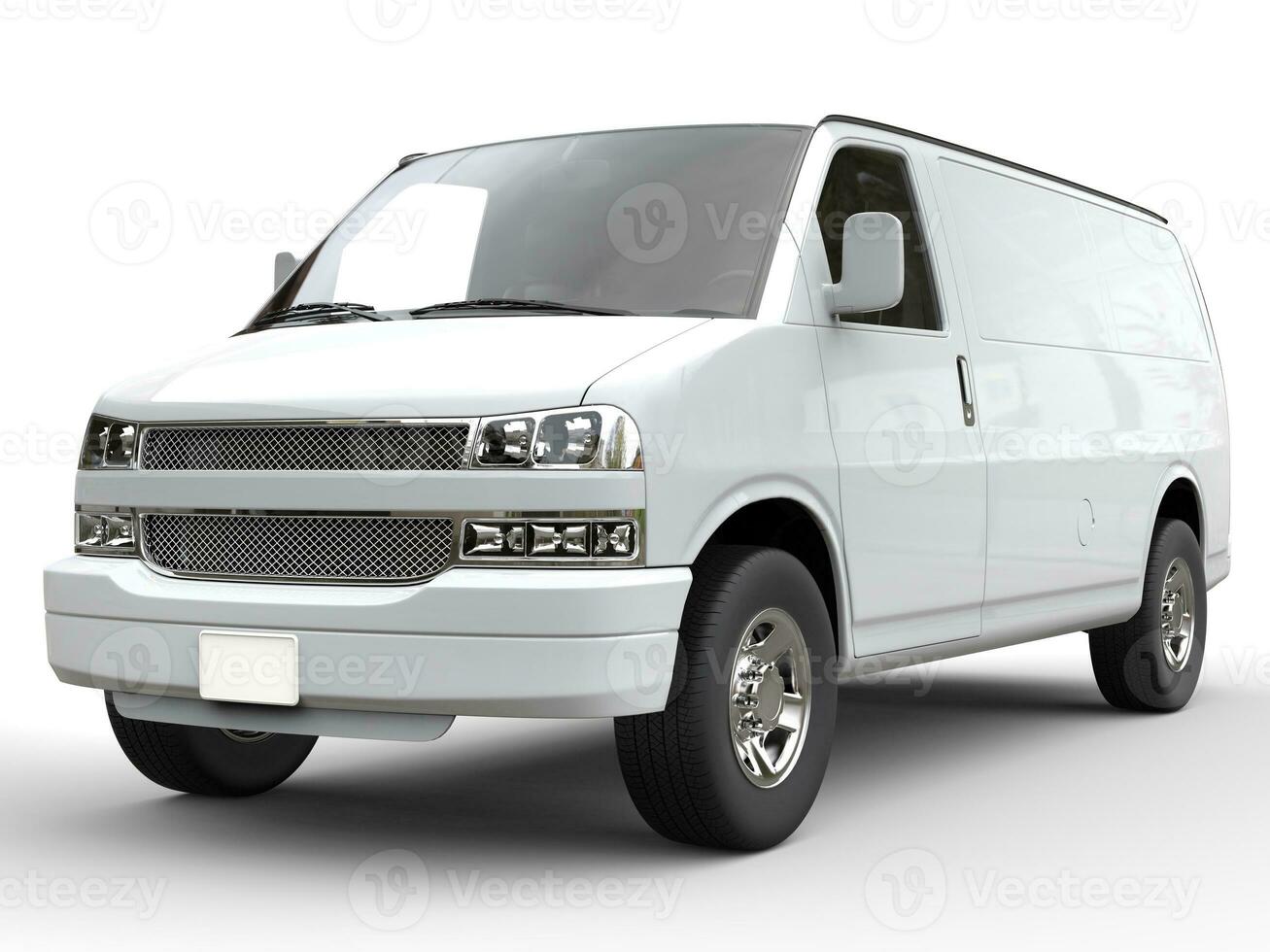 White van front closeup shot - isolated on white background - 3D render photo