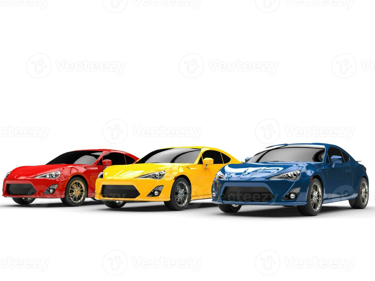 Generic cars - red, yellow and blue colors photo