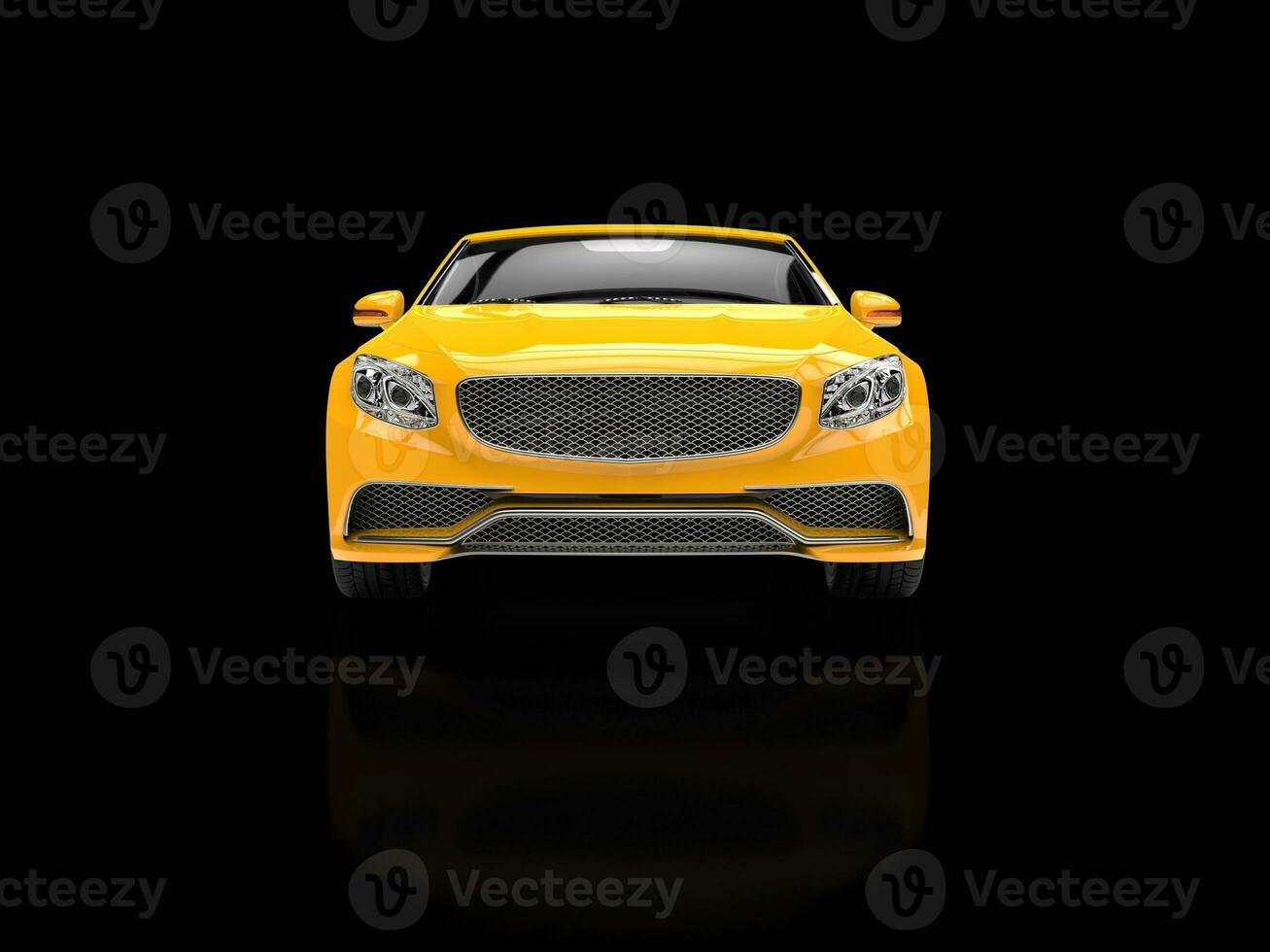 amarillo moderno negocio coche - en negro reflexivo antecedentes - frente ver foto