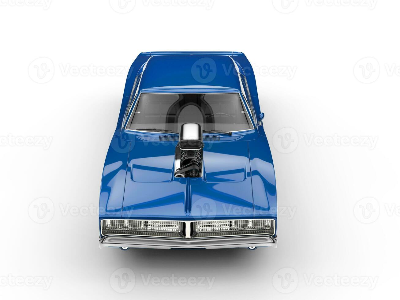 Cool blue muscle car - top view photo