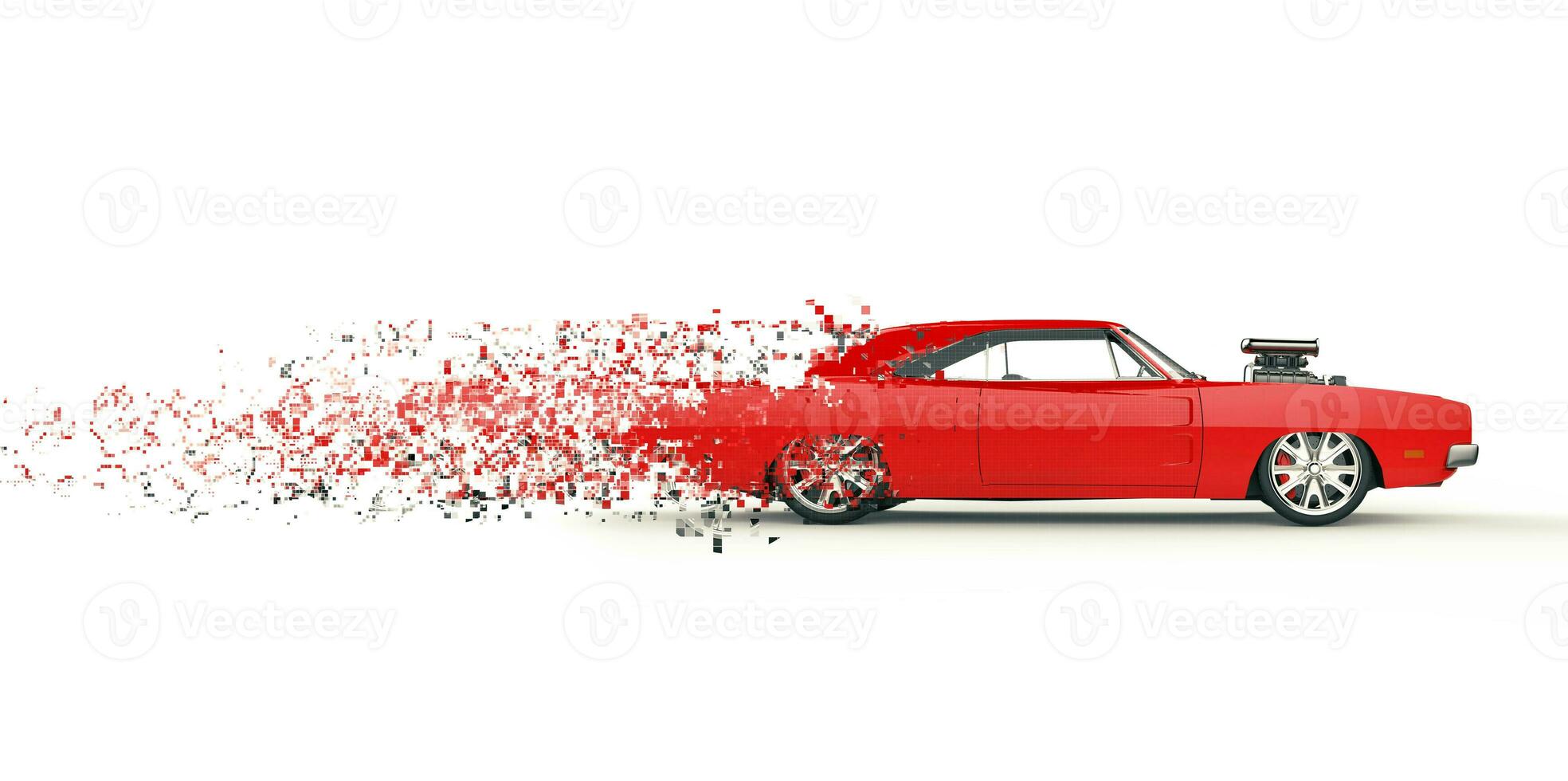 Vintage red muscle car - pixel destruction trail photo