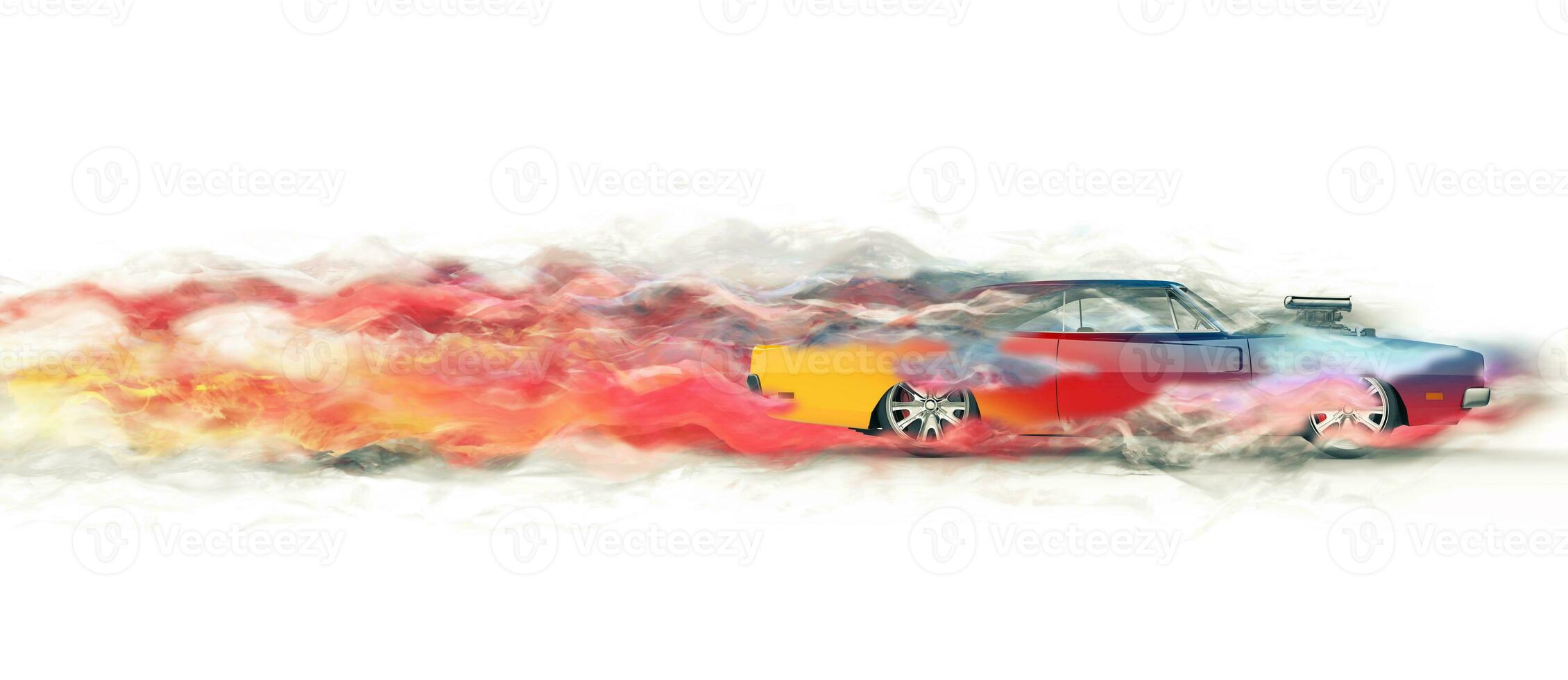 Vintage colorful muscle car - smoke trail visual effect photo