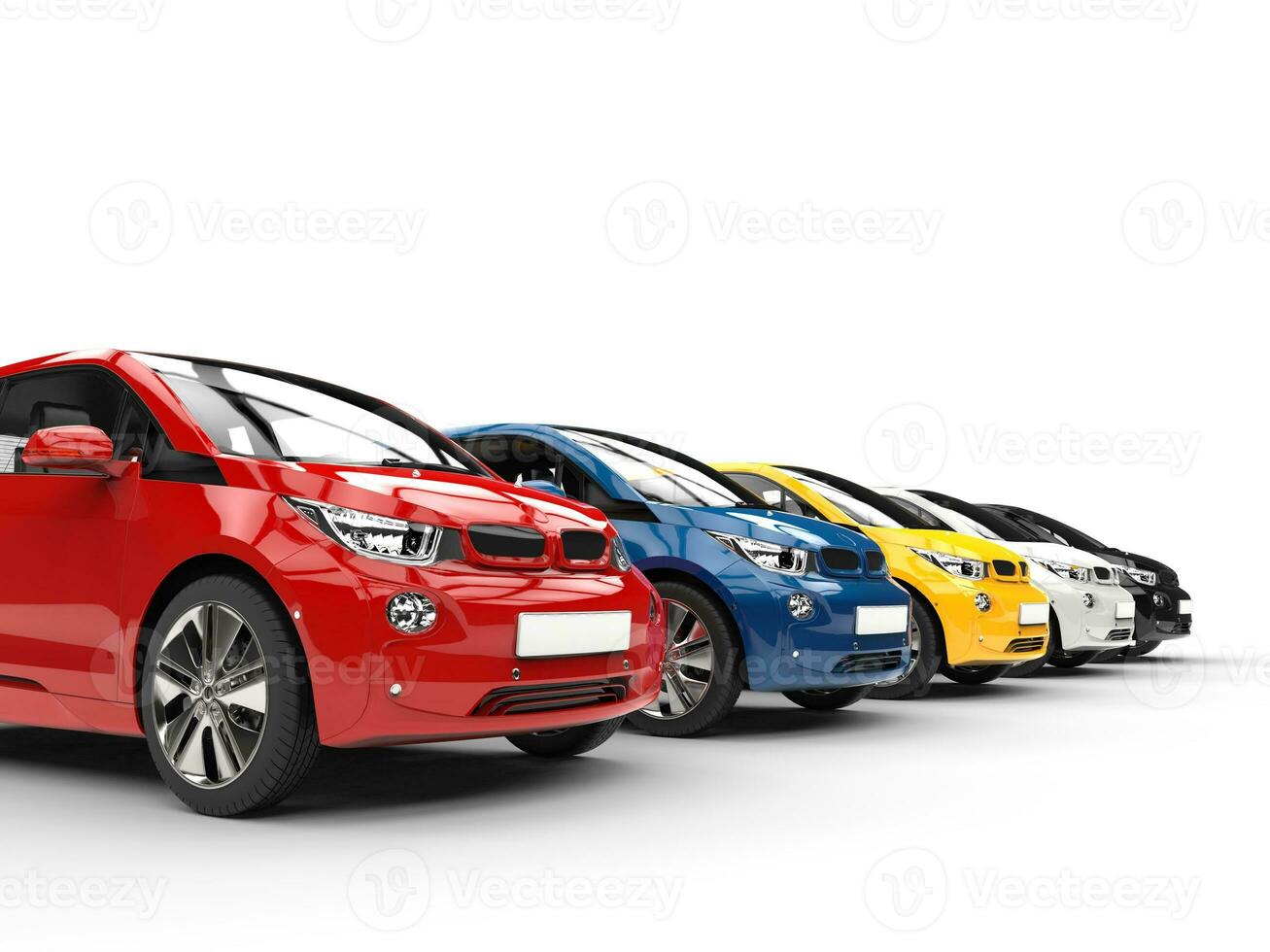 Row of small electric cars - various colors photo