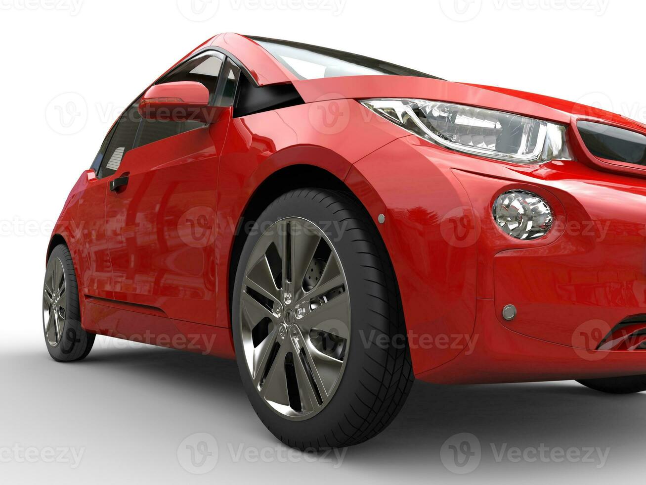 Red electric car - front wheel closeup photo