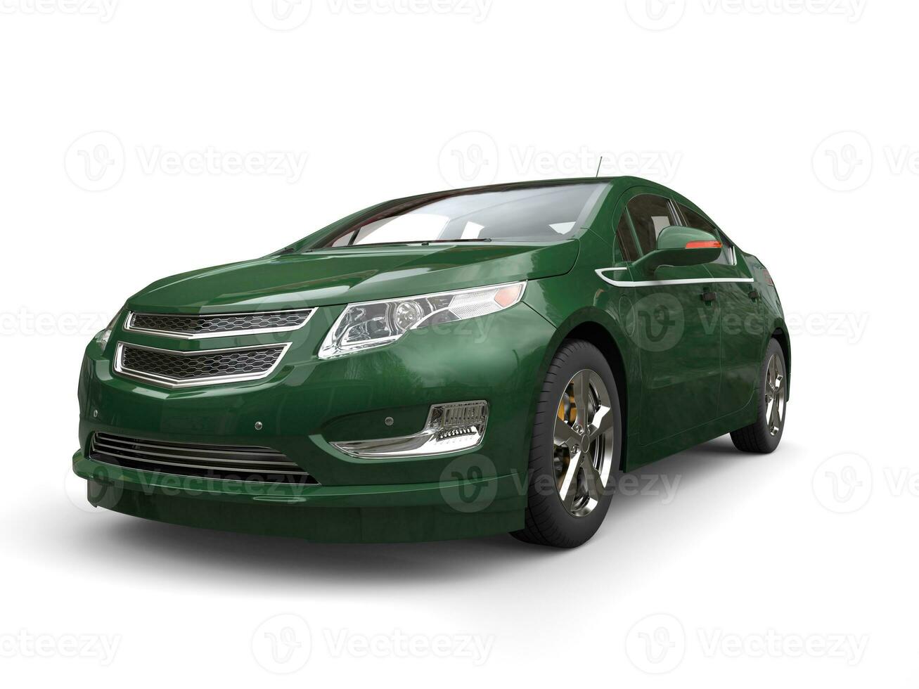 Dark green modern business electric car - front view - low angle photo