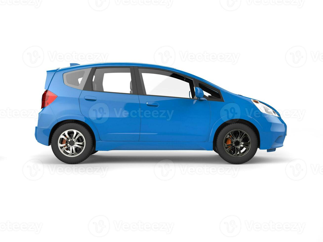 Blue modern compact electric car - side view photo