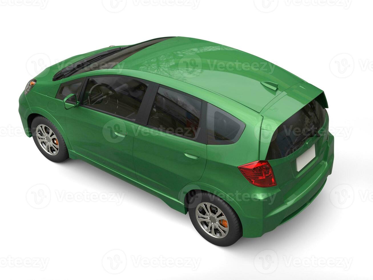 Dark green metallic modern compact car - top view photo