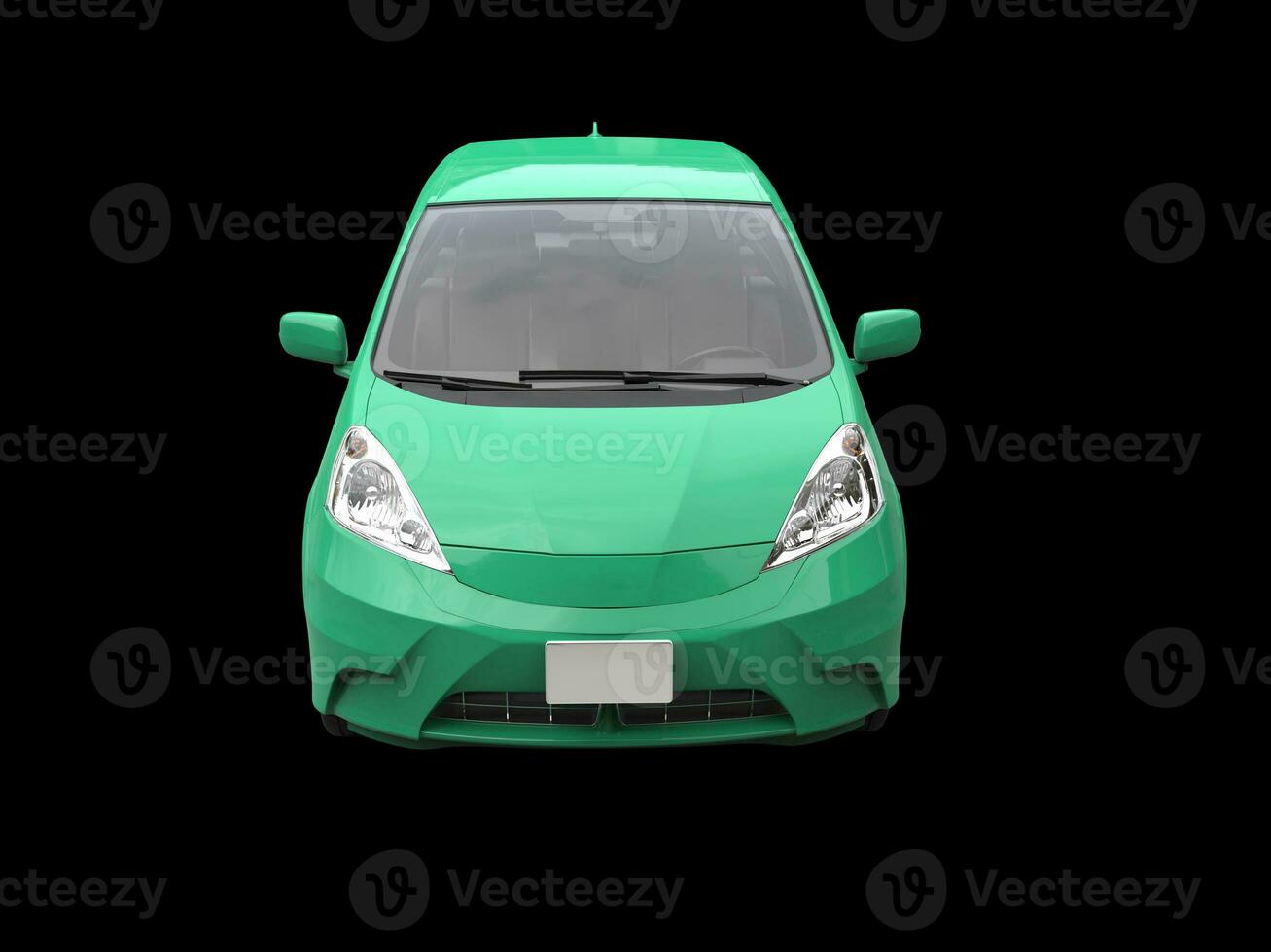 Pastel green modern compact car - front top view photo