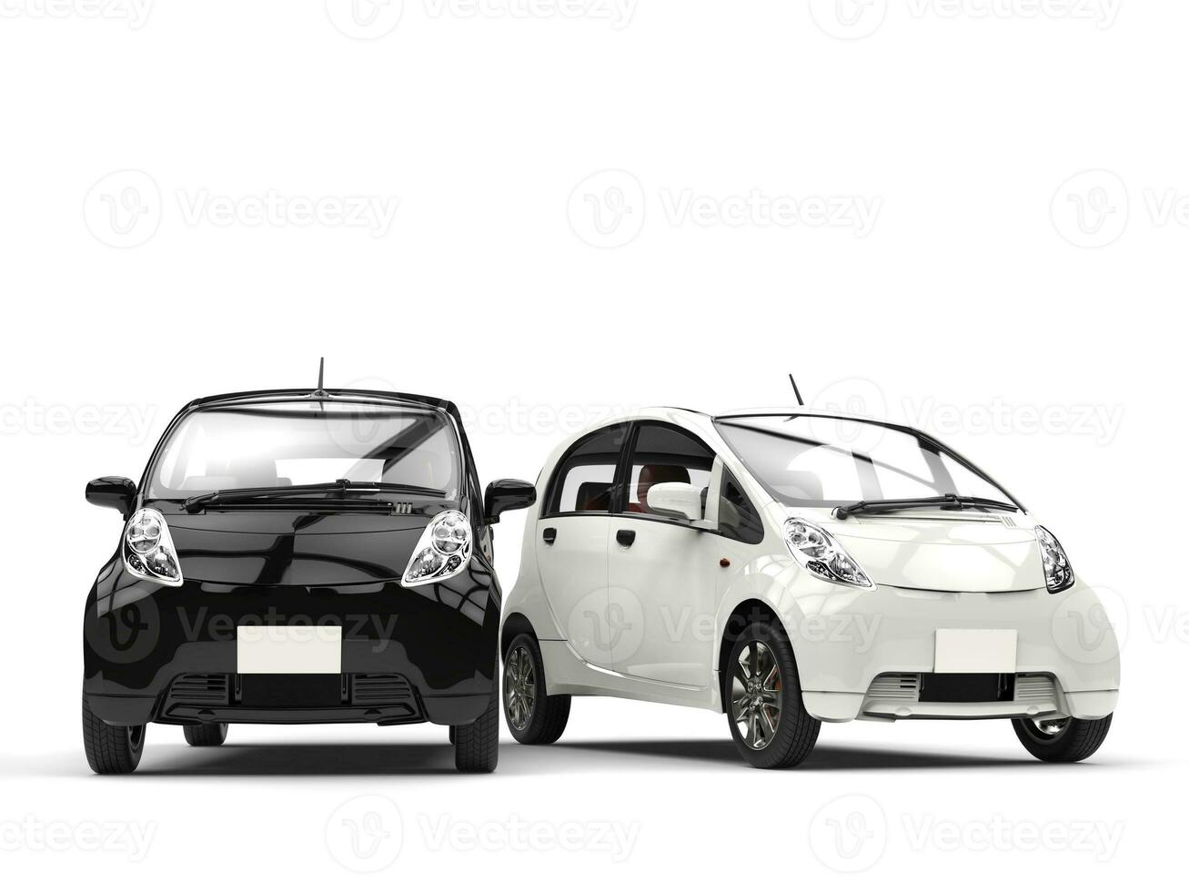 negro y blanco pequeño ecomónico eléctrico carros lado por lado foto