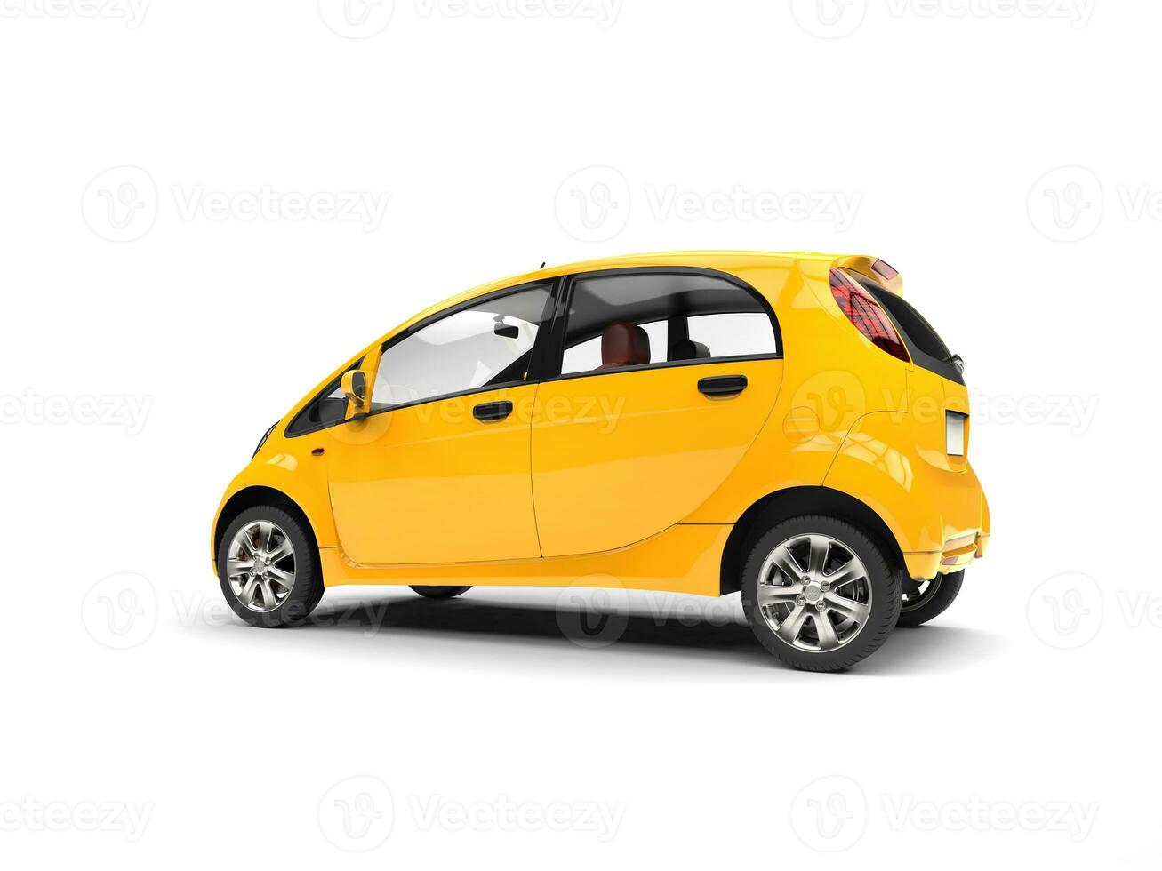 Sun yellow electric compact car - side rear view photo