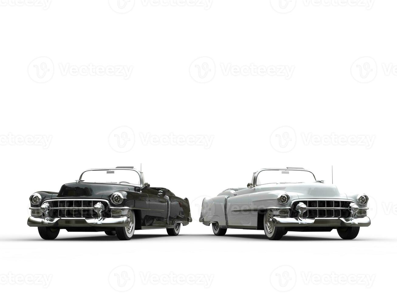 Two awesome black and white vintage cars - side by side photo