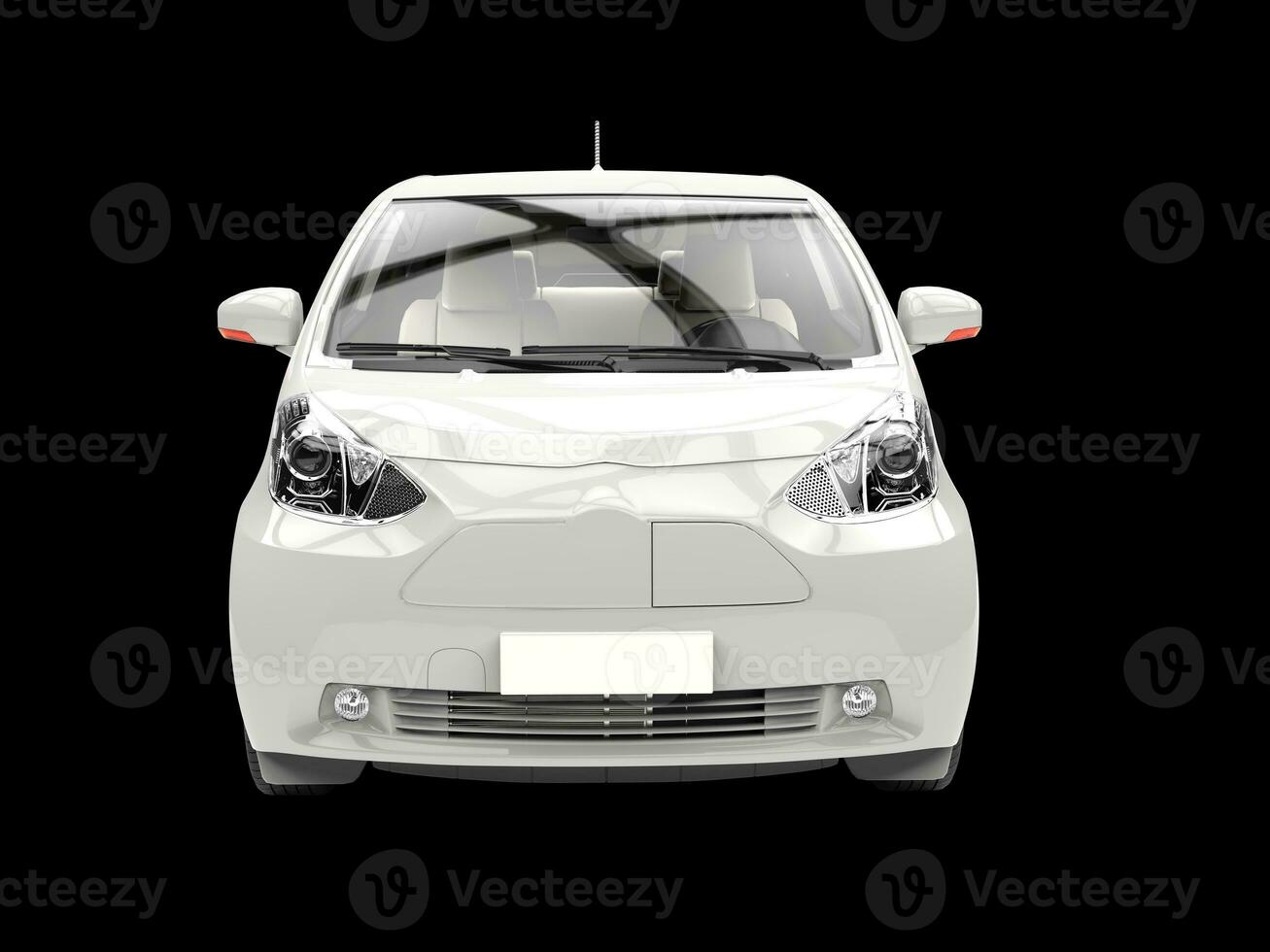 Cool white compact urban car on black background - front view closeup photo