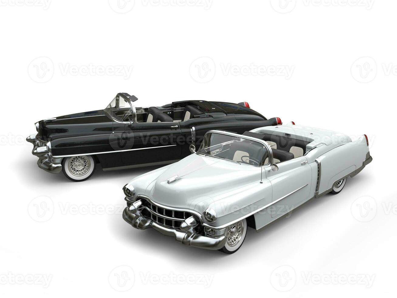 Two awesome black and white vintage cars - top view photo