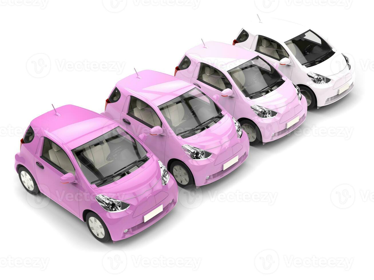 Row of cool urban modern compact cars in shades of pink photo