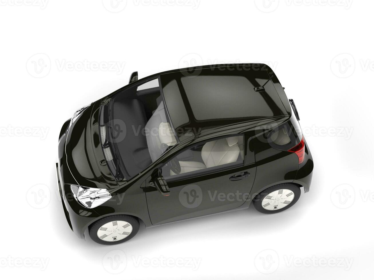 Black modern compact urban electric car - top view photo