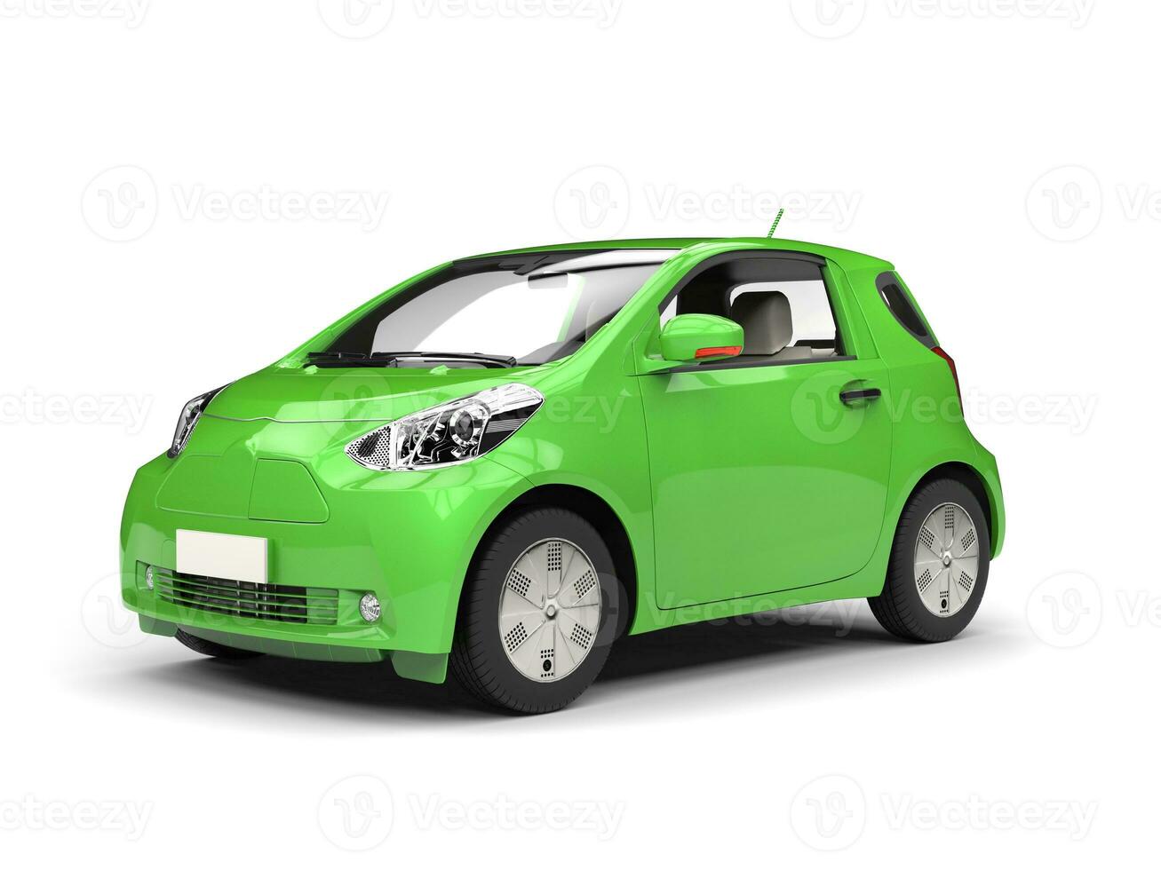 Metallic green small urban electric car - beauty shot photo