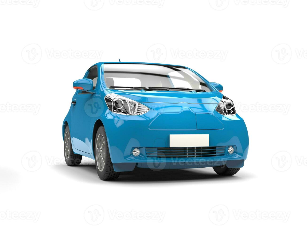 Blue small urban modern electric car - studio shot photo