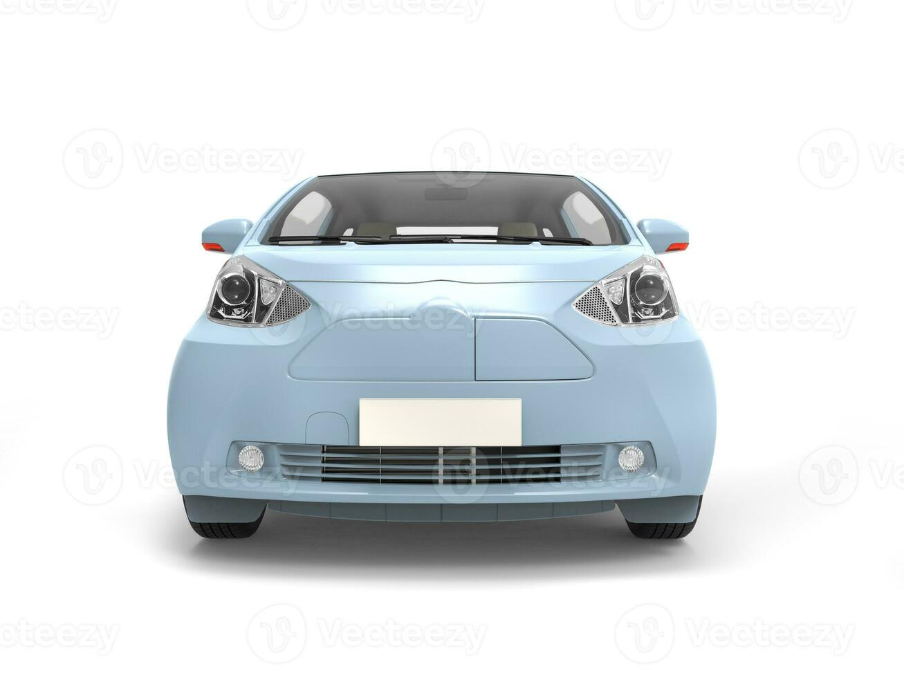 Pastel blue small urban modern electric car - front view photo