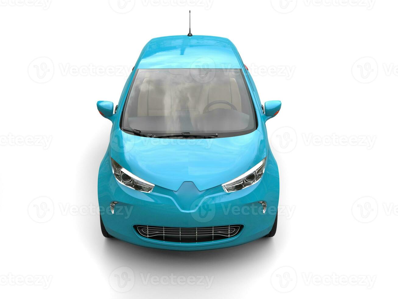 Baby blue modern electric car - top down front shot - 3D Render photo