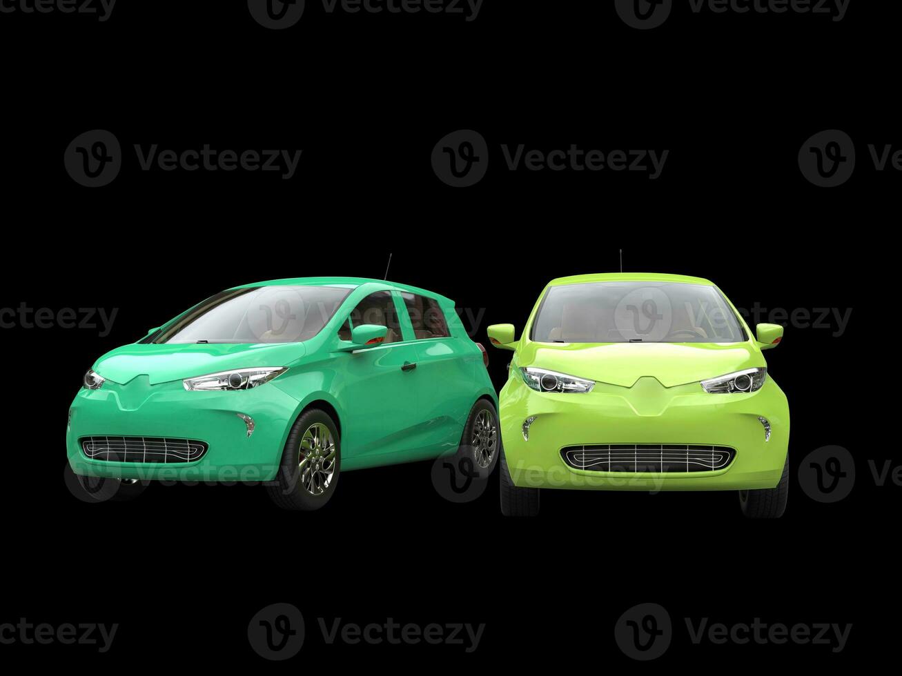 Modern electric eco cars - shades of green - 3D Render photo