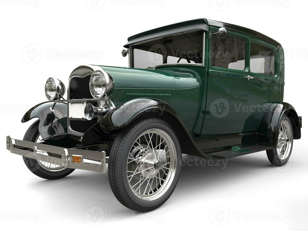 Beautiful dark green vintage car - 3D Render photo