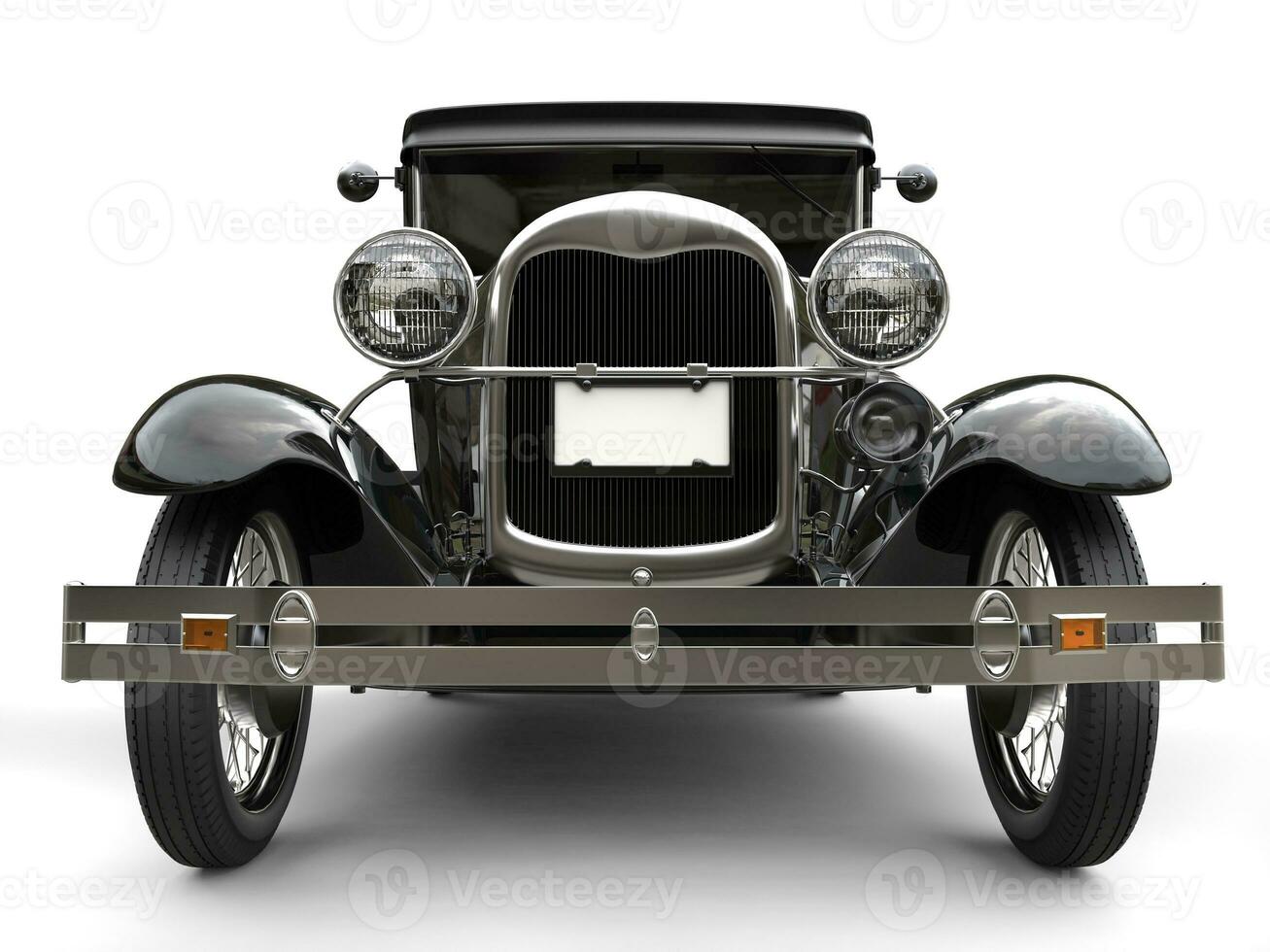 Beautiful black vintage car - headlights closeup - 3D Render photo