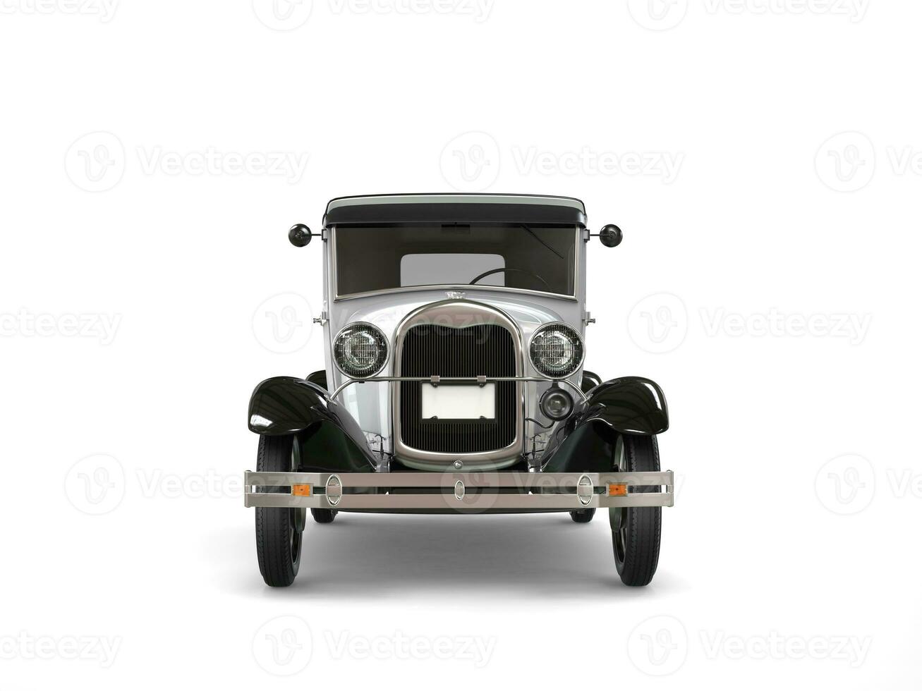 Cool oldtimer silver vintage car - front view - 3D Illustration photo