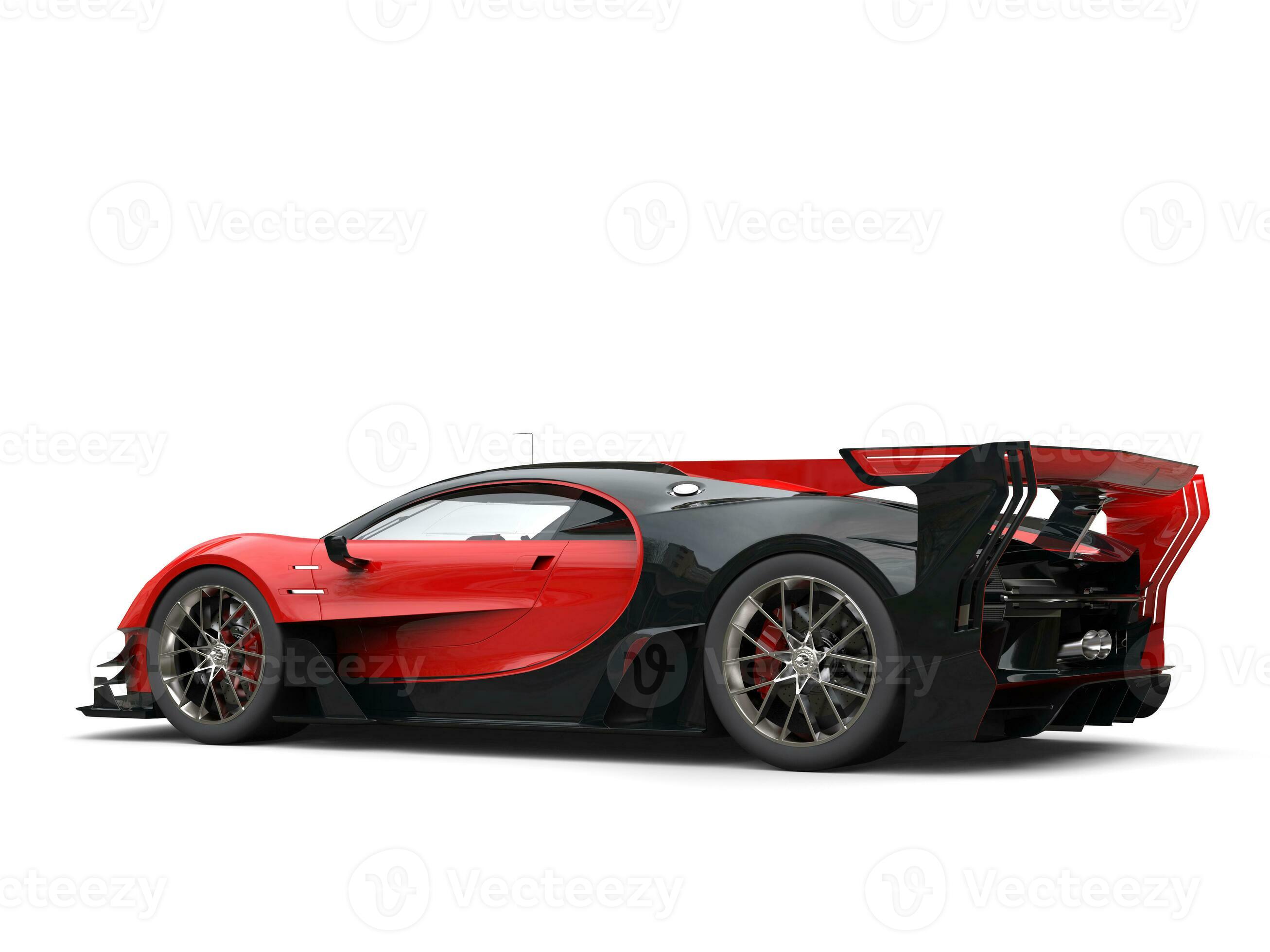 Powerful red super race car - back view studio shot - 3D Illustration