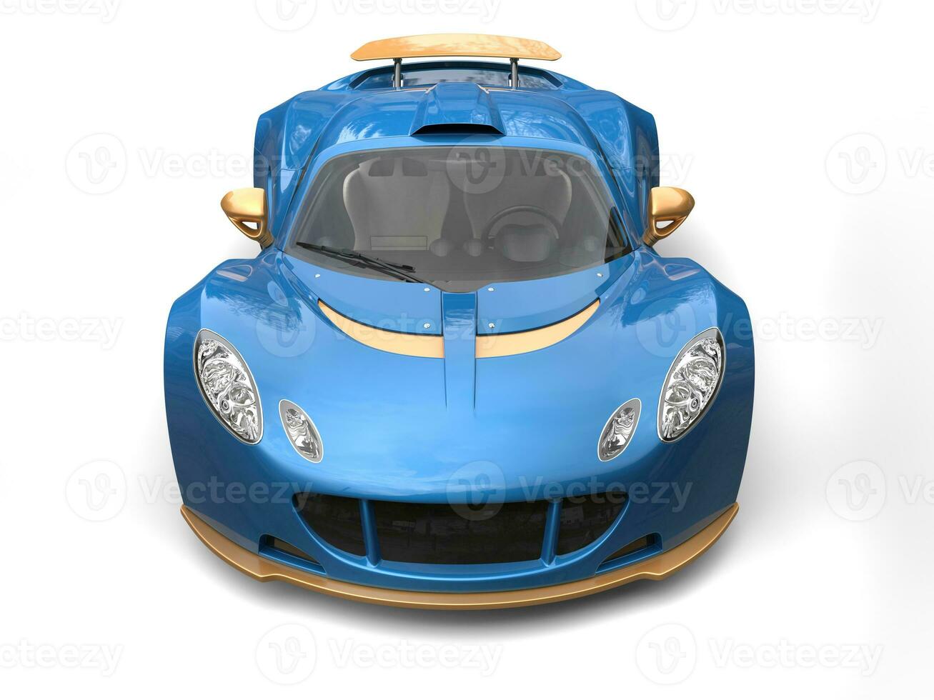 Gold and blue modern supercar - top down view photo