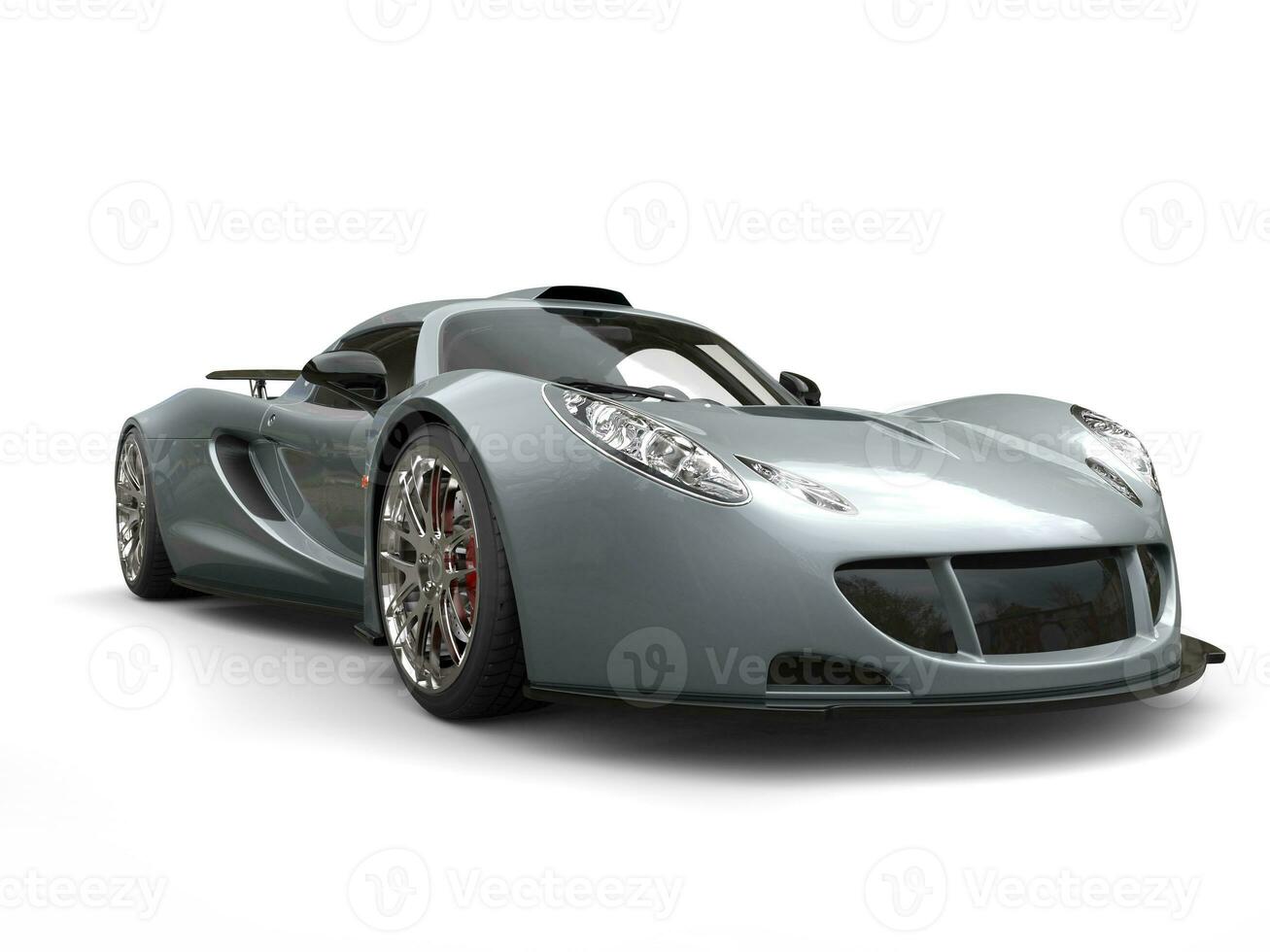 Metallic grey modern supercar - beauty shot photo