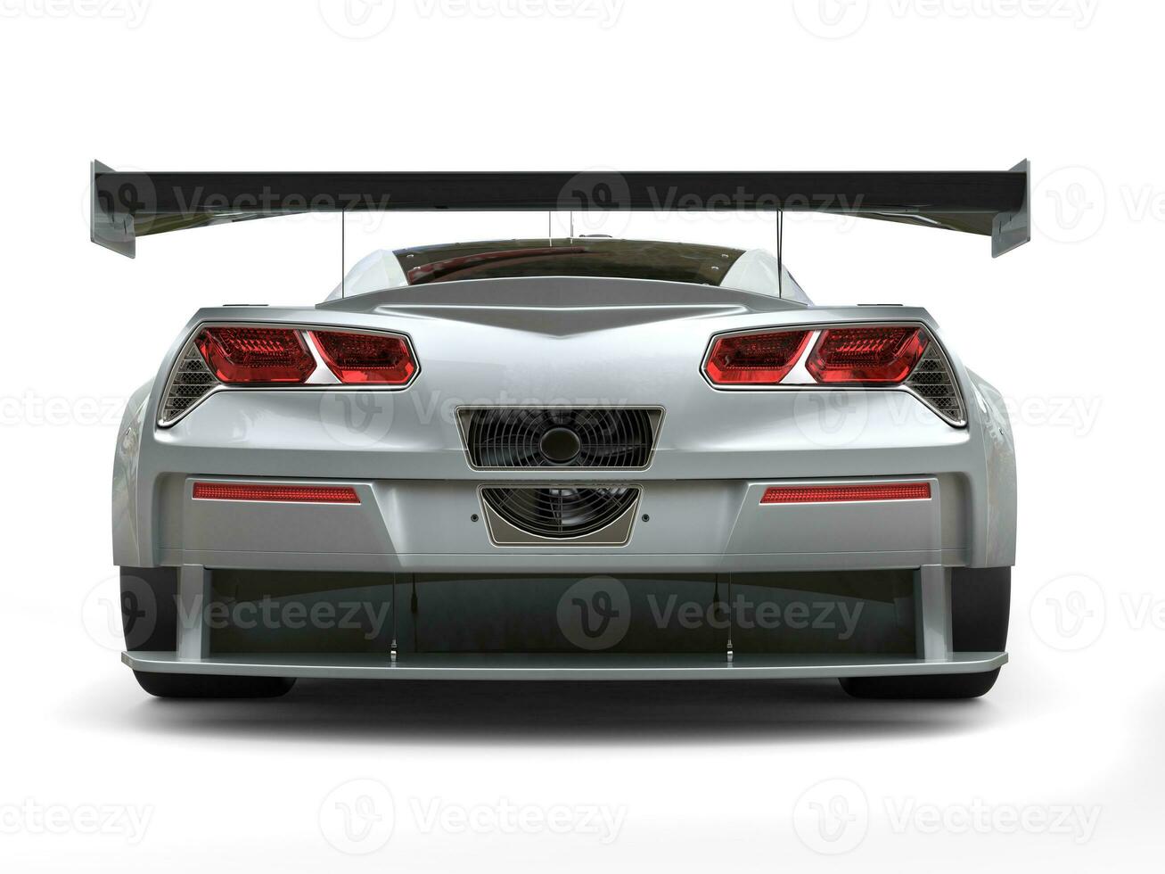 Metallic white sports car - back view photo