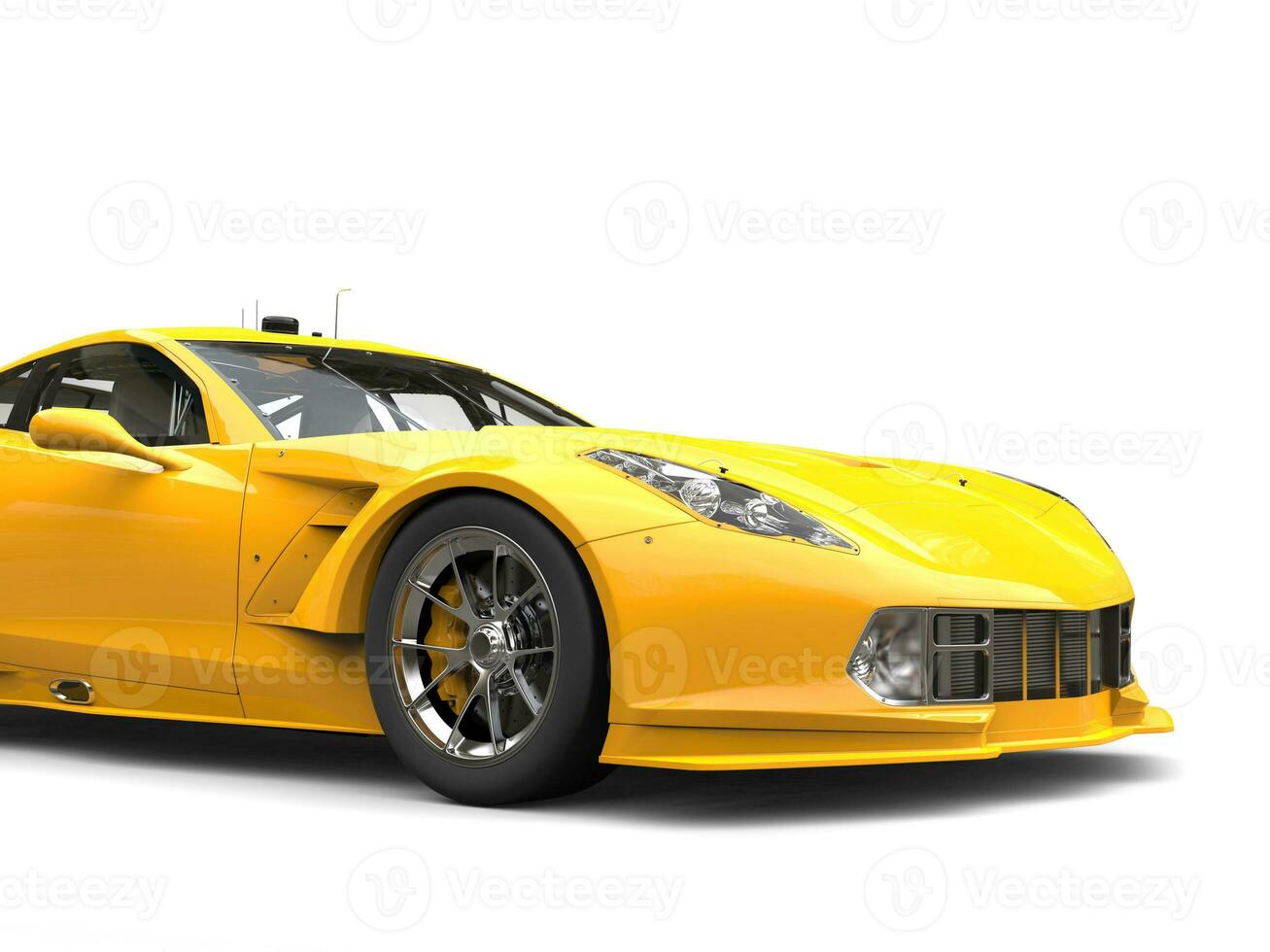 Yellow sports car - front view closeup cut shot photo