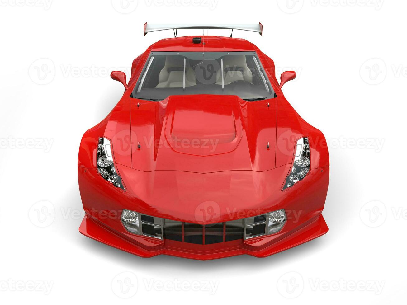 Raging red endurance race car - front view closeup photo