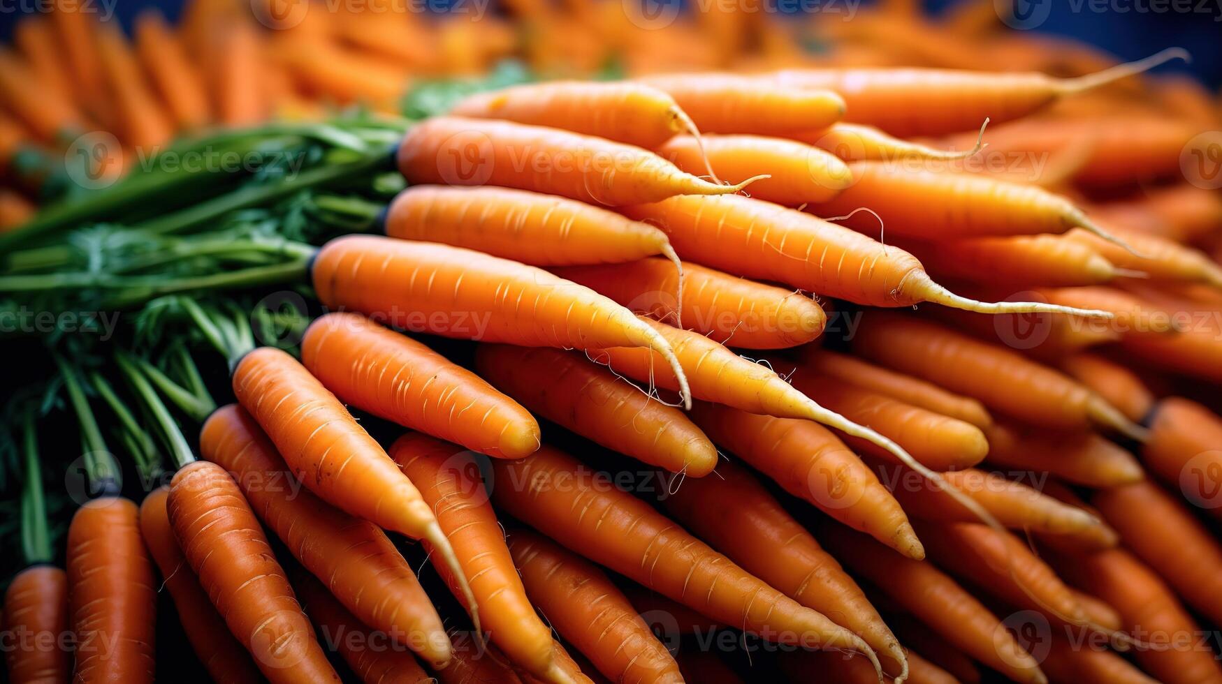 Realistic photo of a bunch of carrot. top view vegetables scenery. AI Generated