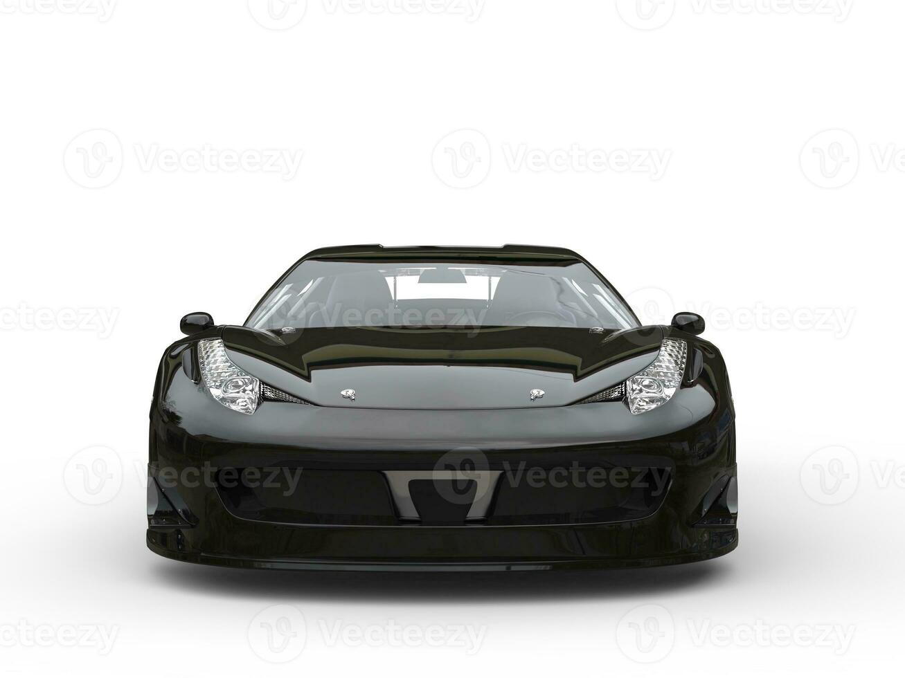 Shiny jet black sports car - front view photo