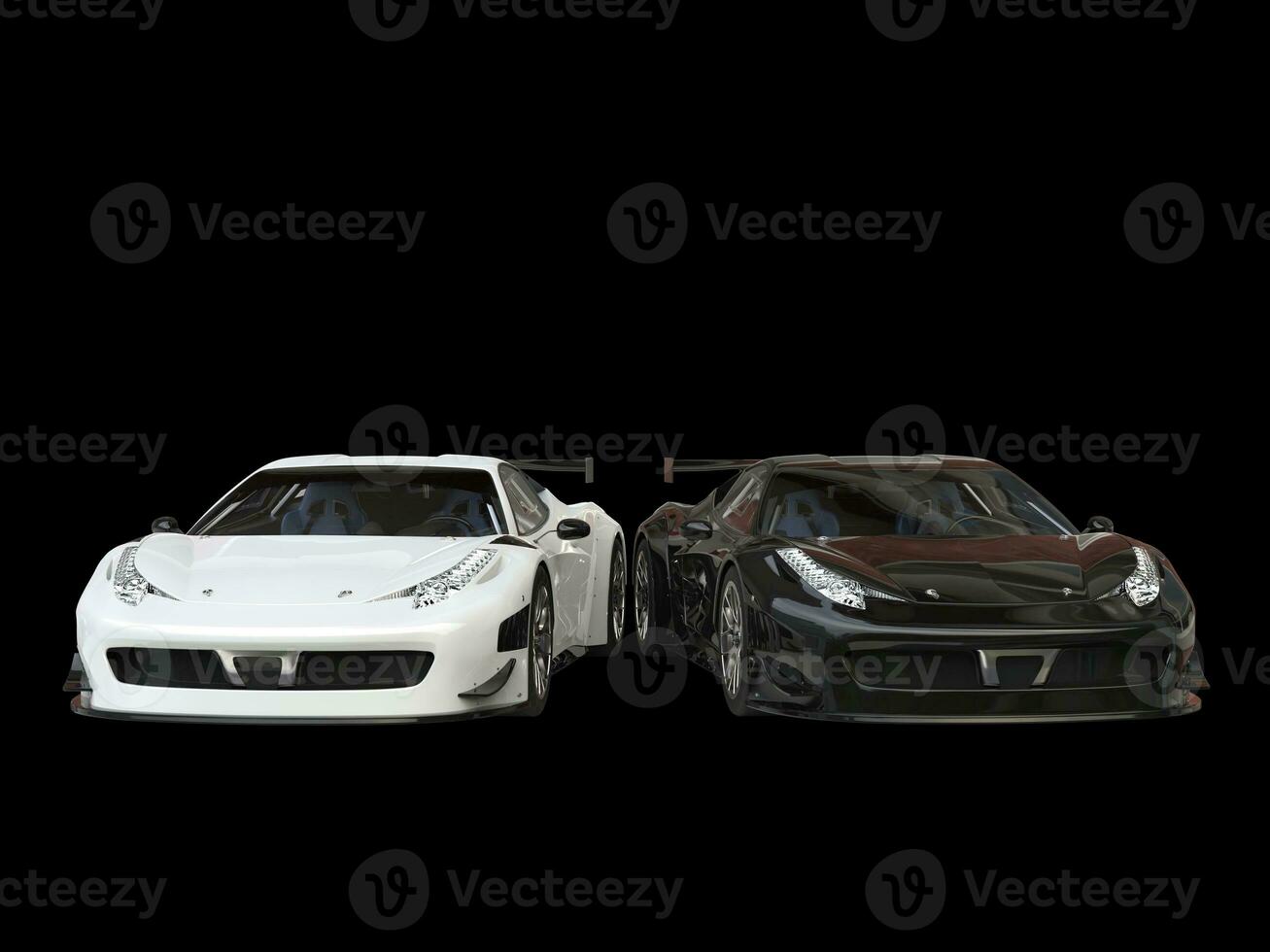 Black and white supercars on black background photo