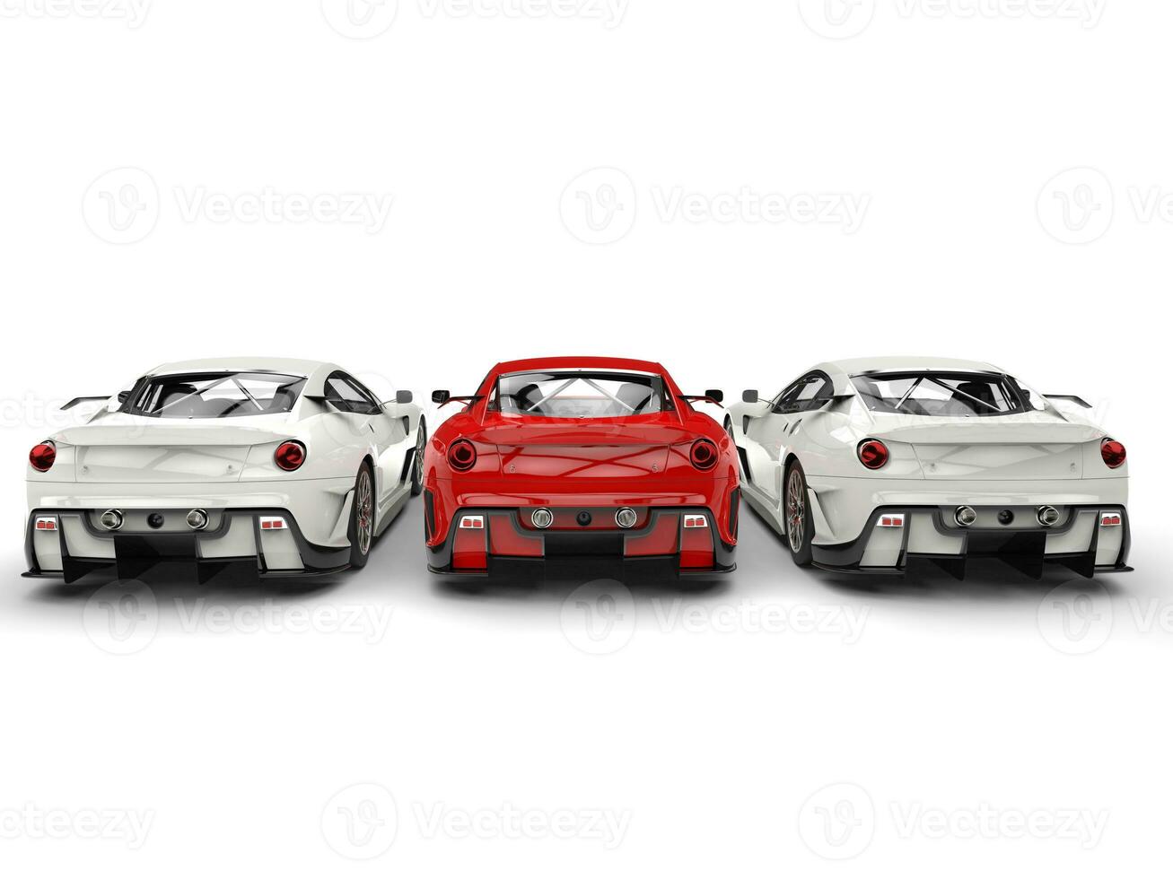 sublime rojo deporte coche en el medio de dos blanco carros - espalda ver foto
