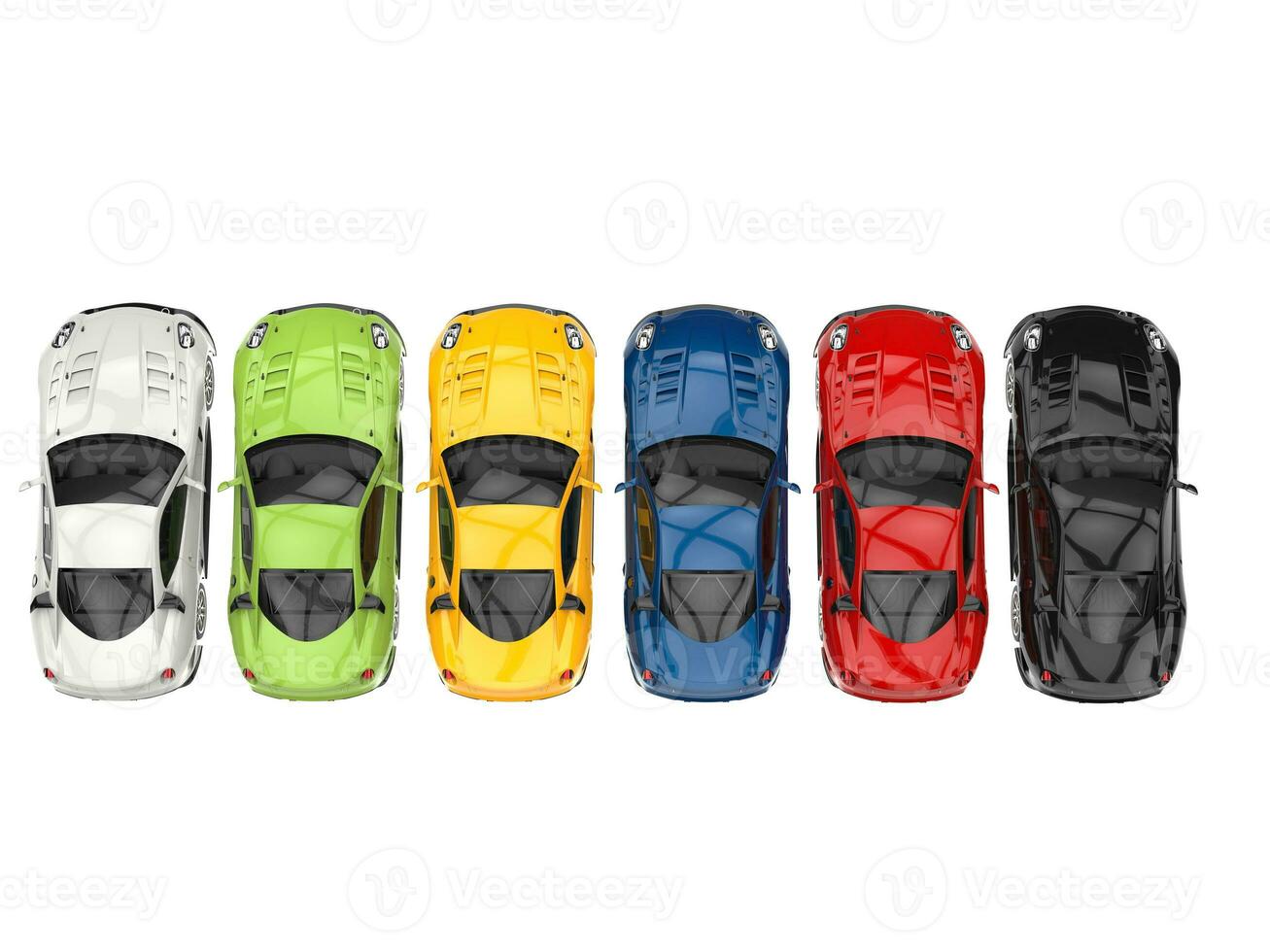 Row of great modern sports cars in various colors - topdown view photo
