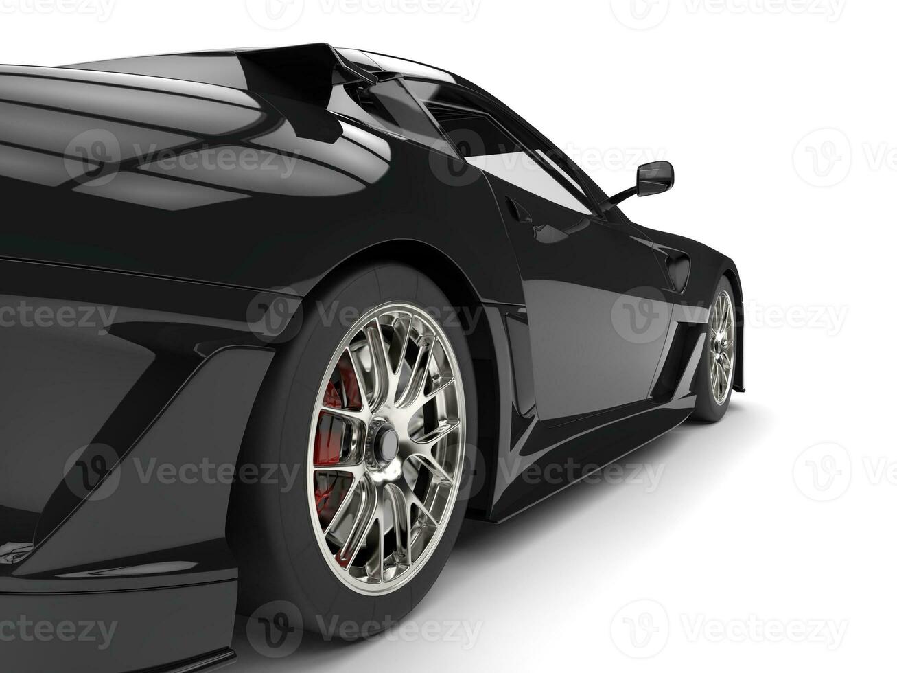 Pitch black modern sports car - rear wheel closeup shot photo