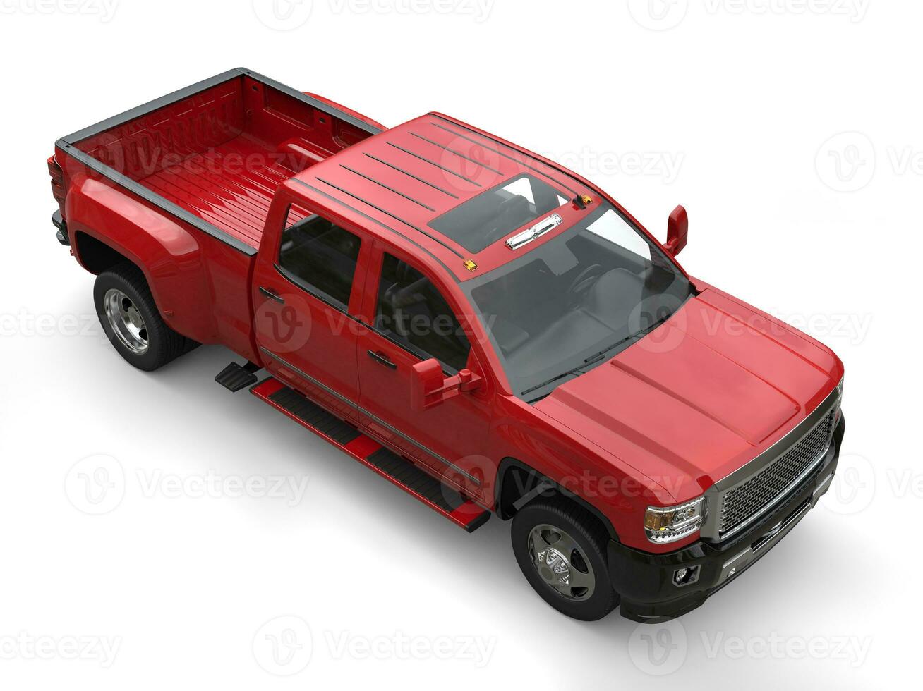 Crimson red modern pickup truck - top view photo