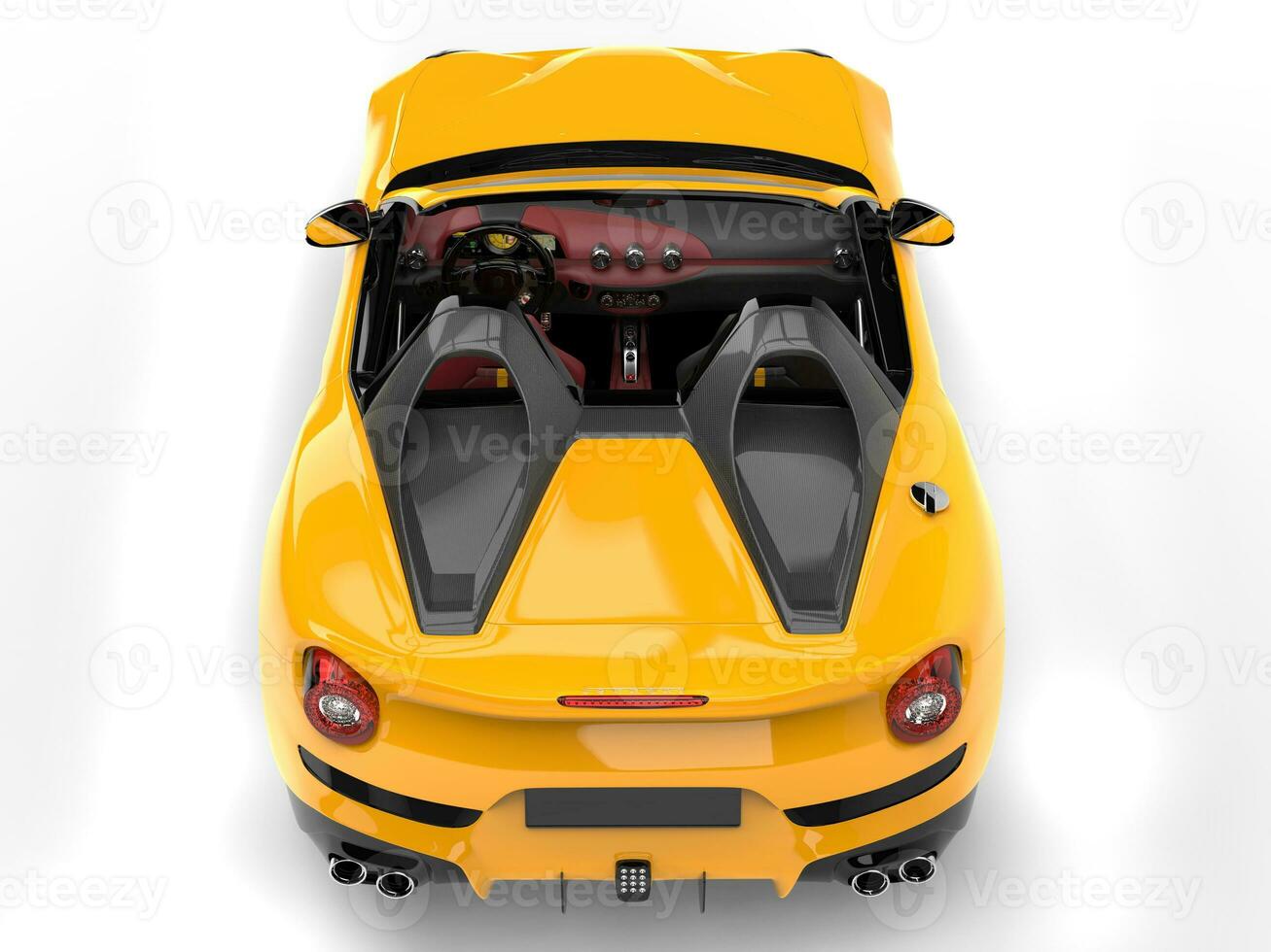 Bright yellow cabrio sports car - top down view photo