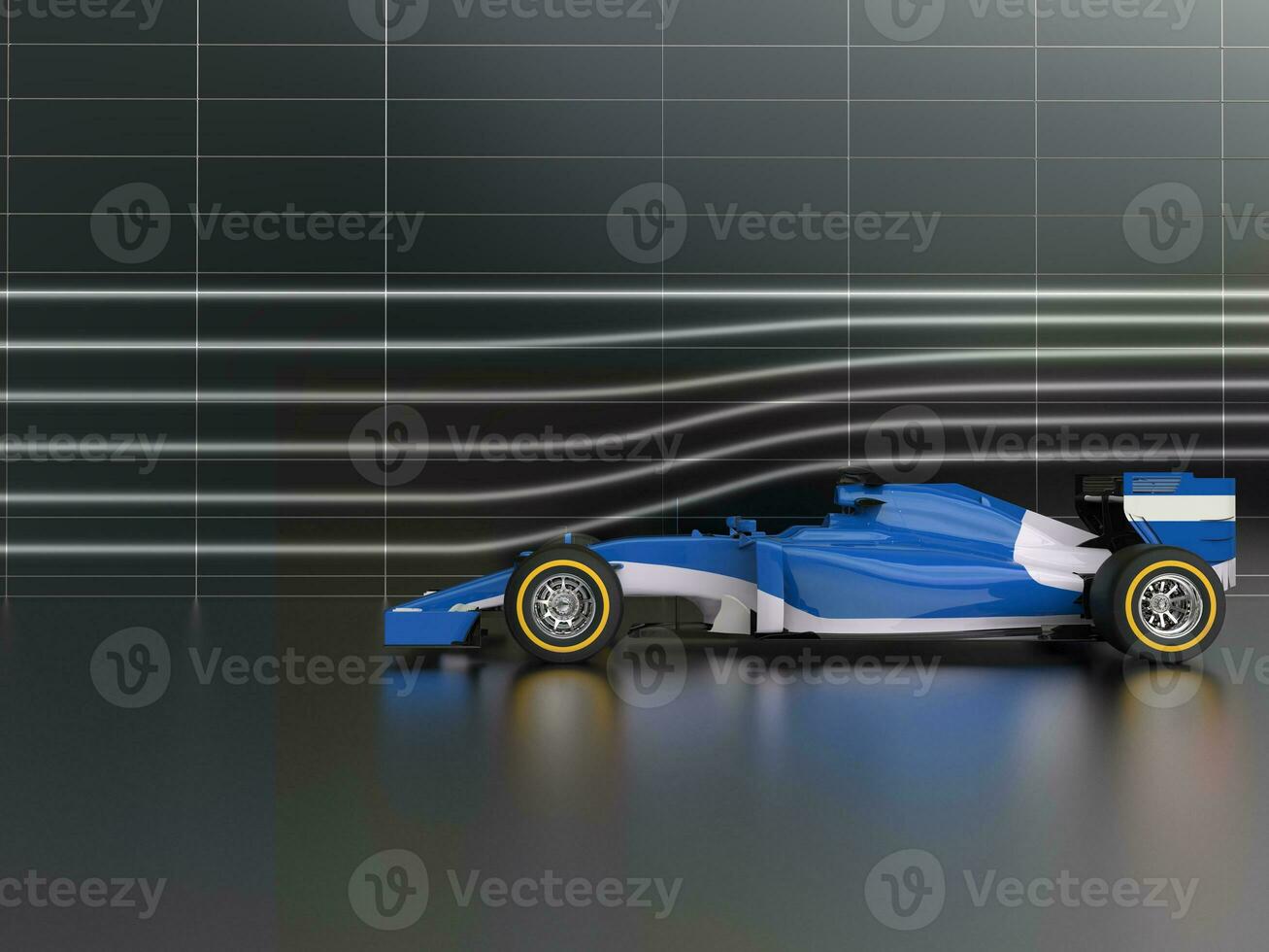 Cool blue formula racing car in wind tunnel photo