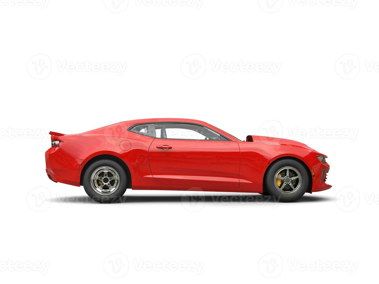 Fire red modern muscle car - side view - 3D Render photo